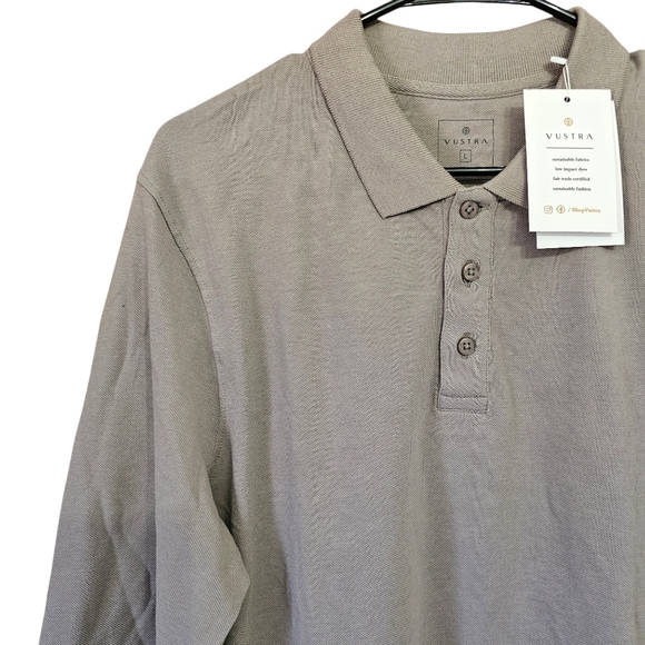 Men's Vustra Driftwood Polo Size L Long Sleeve Casual NWT 100% Organic Cotton - Picture 5 of 8